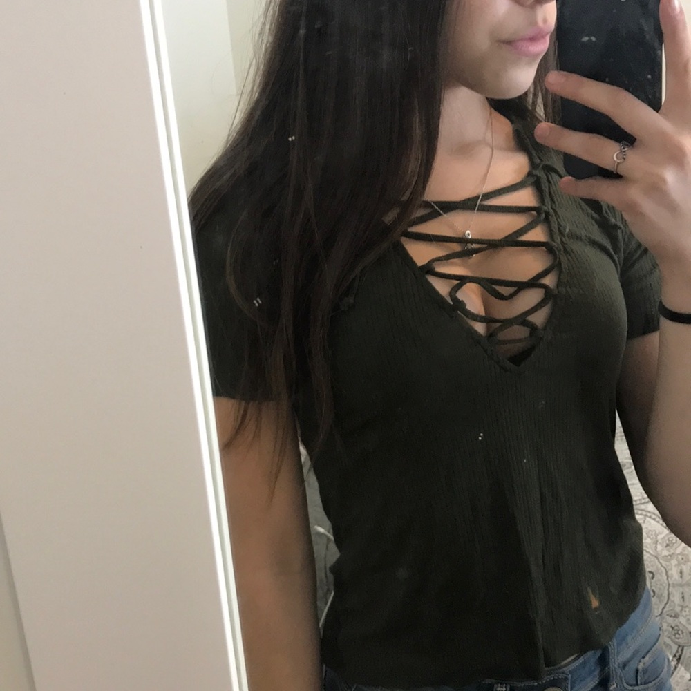 Army green lace up shirt